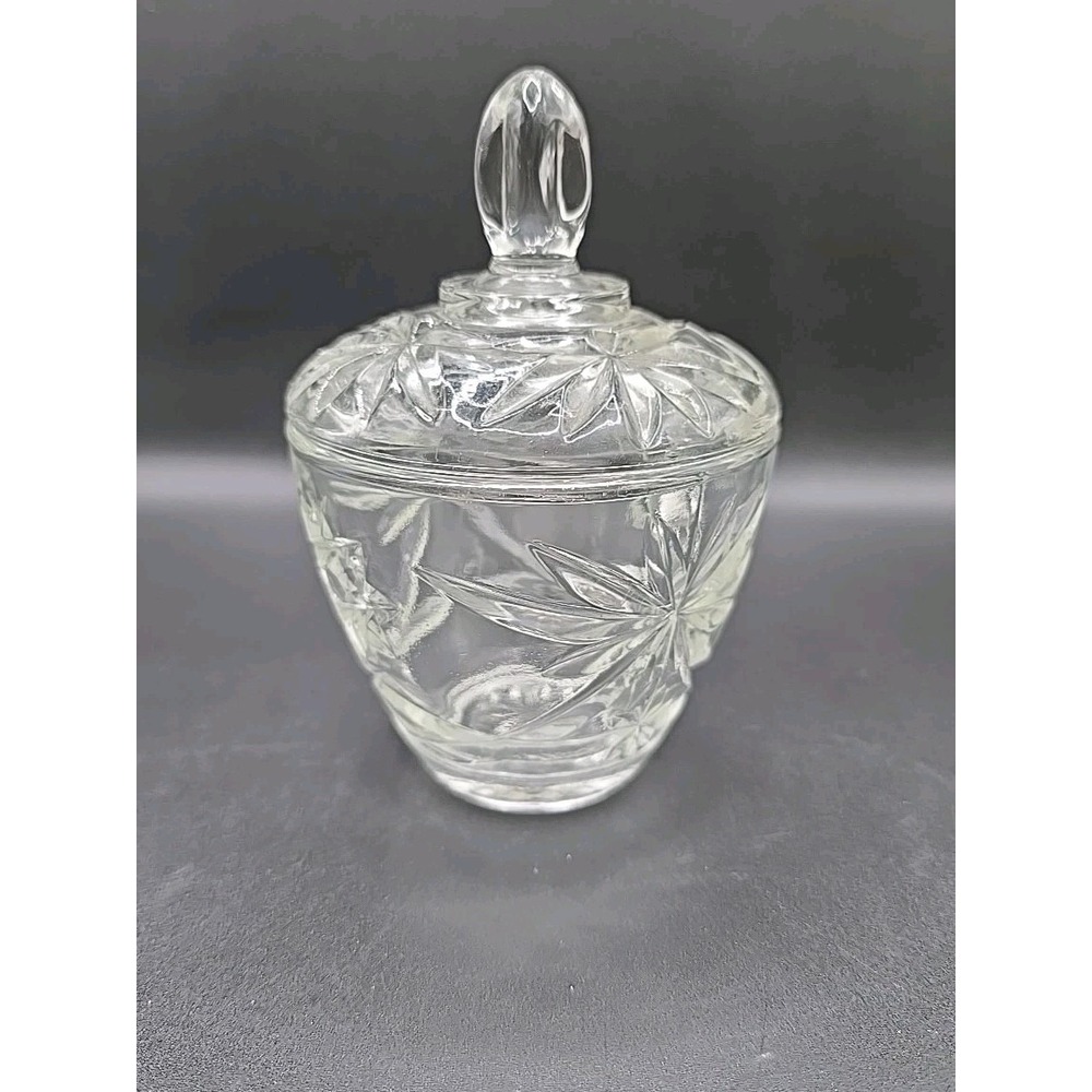 Vintage Anchor Hocking Clear Prescut Glass Star of David Sugar Bowl w/ Lid
